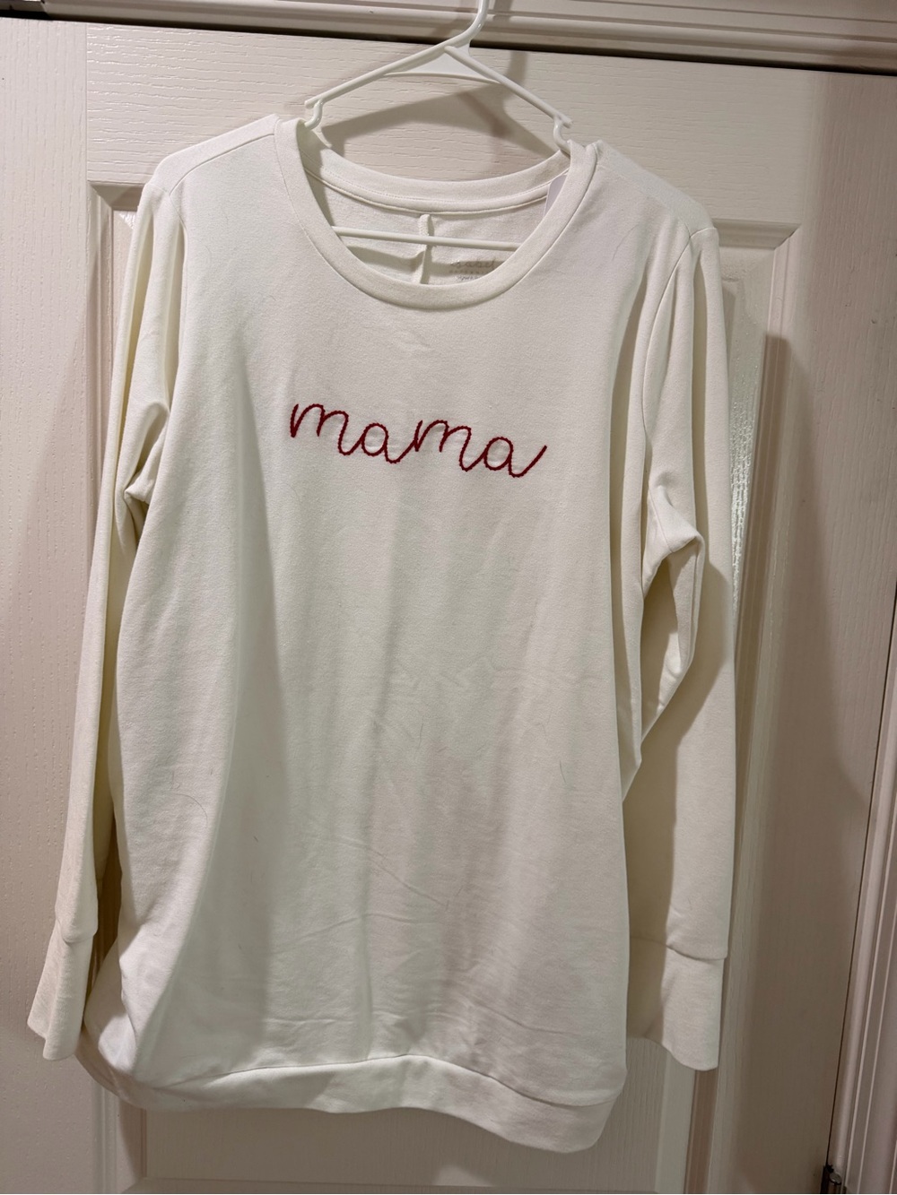 Isabel Maternity by Ingrid & Isabel Cream Sweatshirt with Red "mama" Embroidery